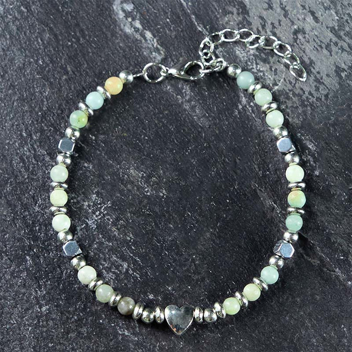 Bracciale Buddha Stones in pietra naturale, amazzonite, ametista, lazurite, lapislazzuli, quarzo rosa, cuore, equilibrio positivo - image 0