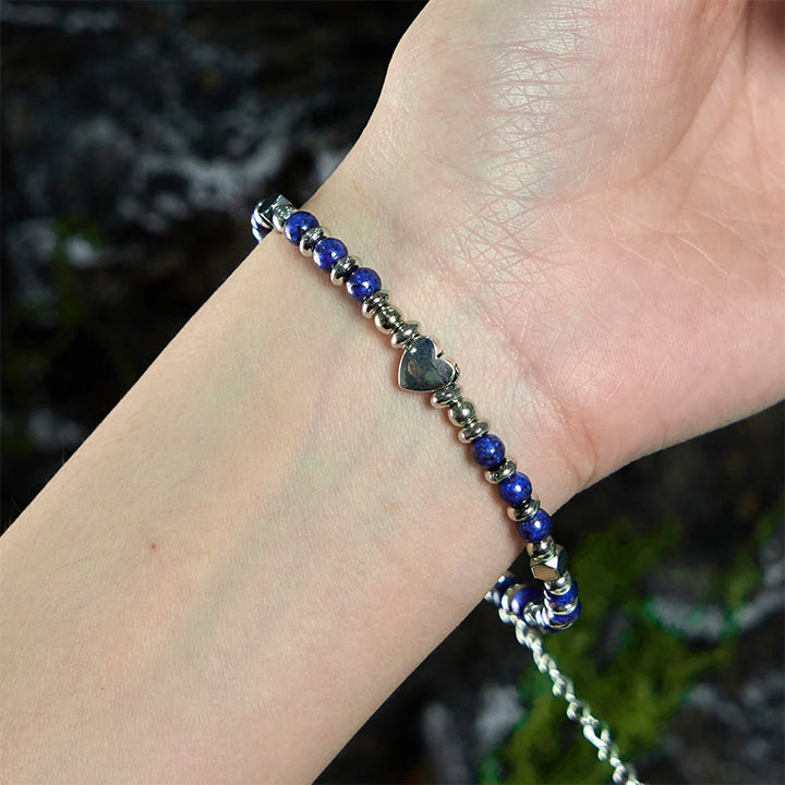 Bracciale Buddha Stones in pietra naturale, amazzonite, ametista, lazurite, lapislazzuli, quarzo rosa, cuore, equilibrio positivo - image 18