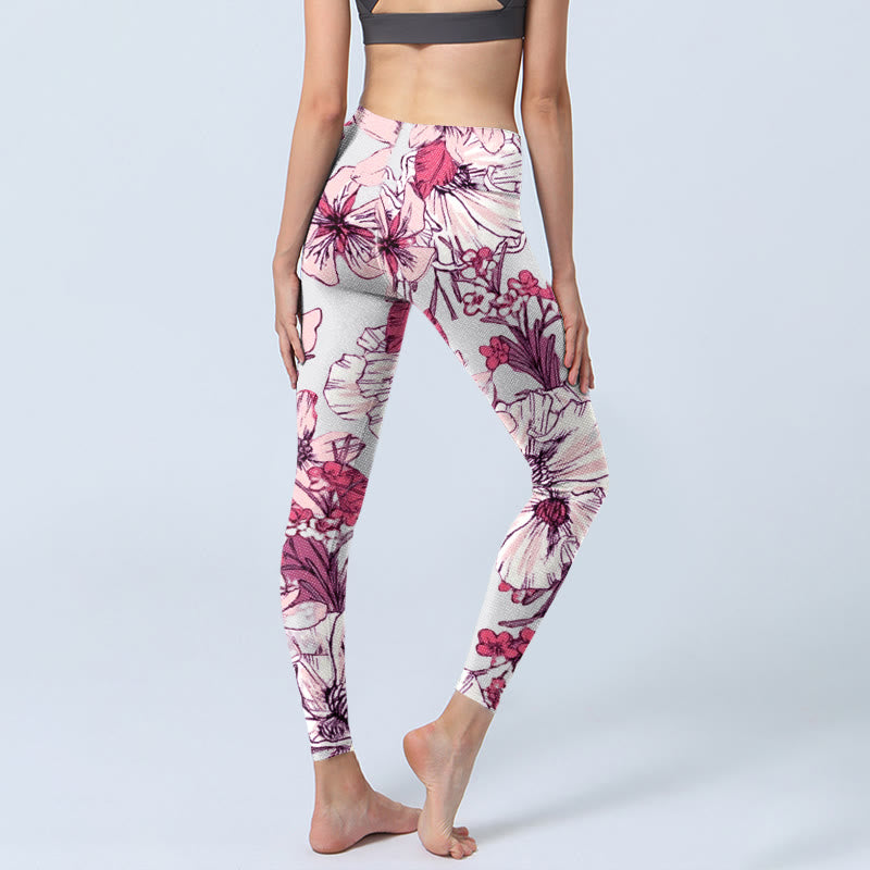 Leggings da yoga da donna con stampa di fiori rossi e rosa Buddha Stones - image 4