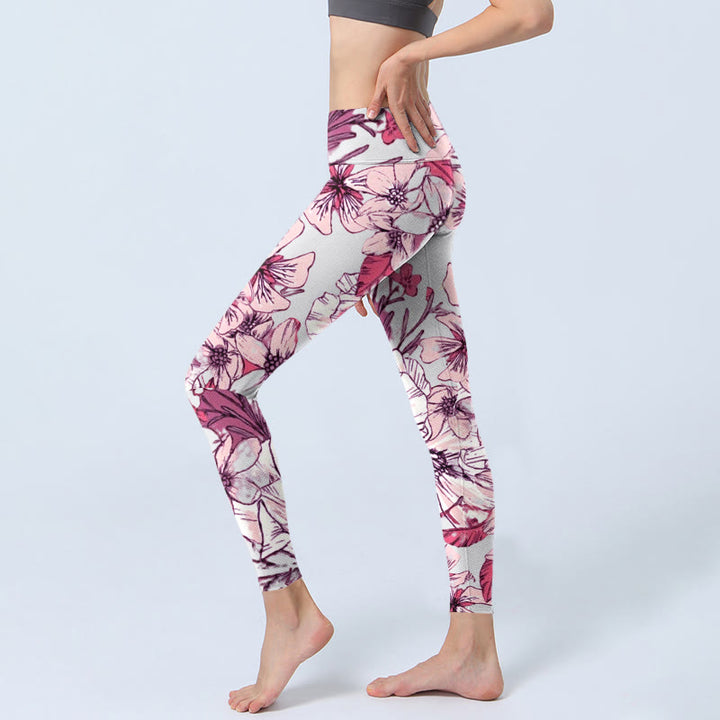 Leggings da yoga da donna con stampa di fiori rossi e rosa Buddha Stones - image 2