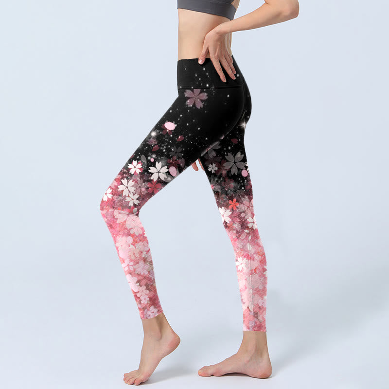 Leggings da yoga da donna con stampa di fiori di ciliegio rosa e Buddha Stones - image 2