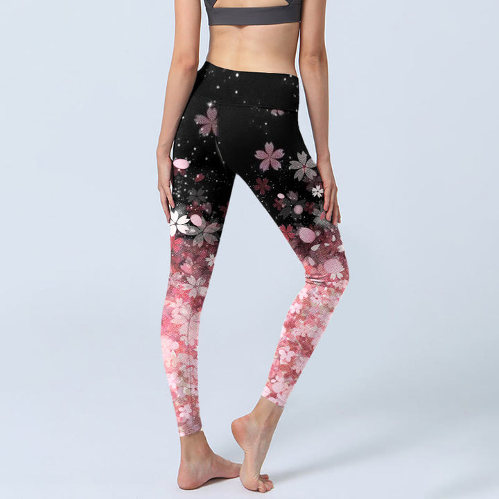 Leggings da yoga da donna con stampa di fiori di ciliegio rosa e Buddha Stones - image 4