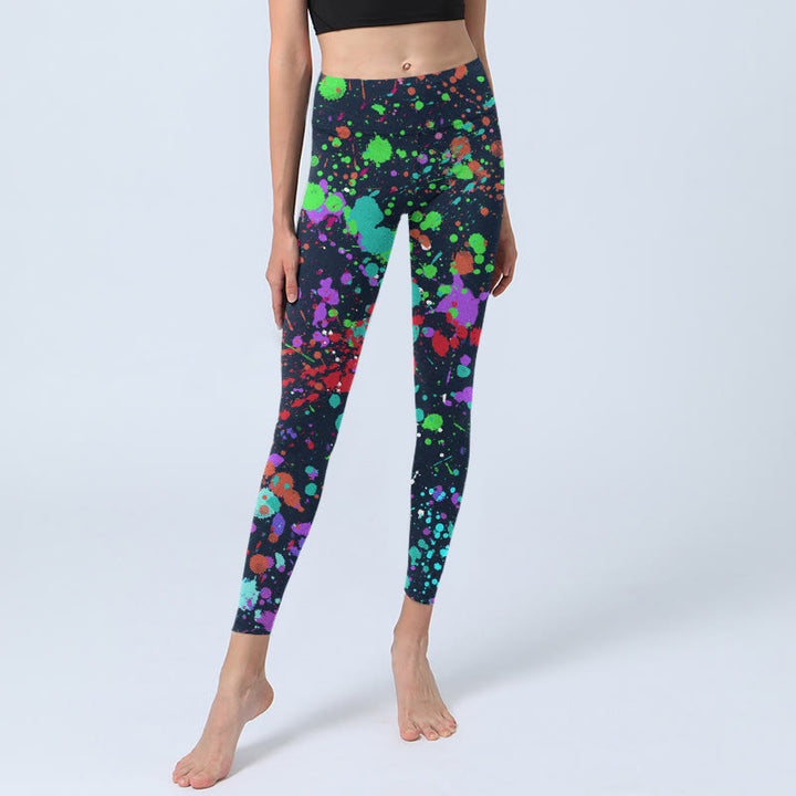 Leggings da yoga da donna con stampa a schizzi di inchiostro nero Buddha Stones - image 6