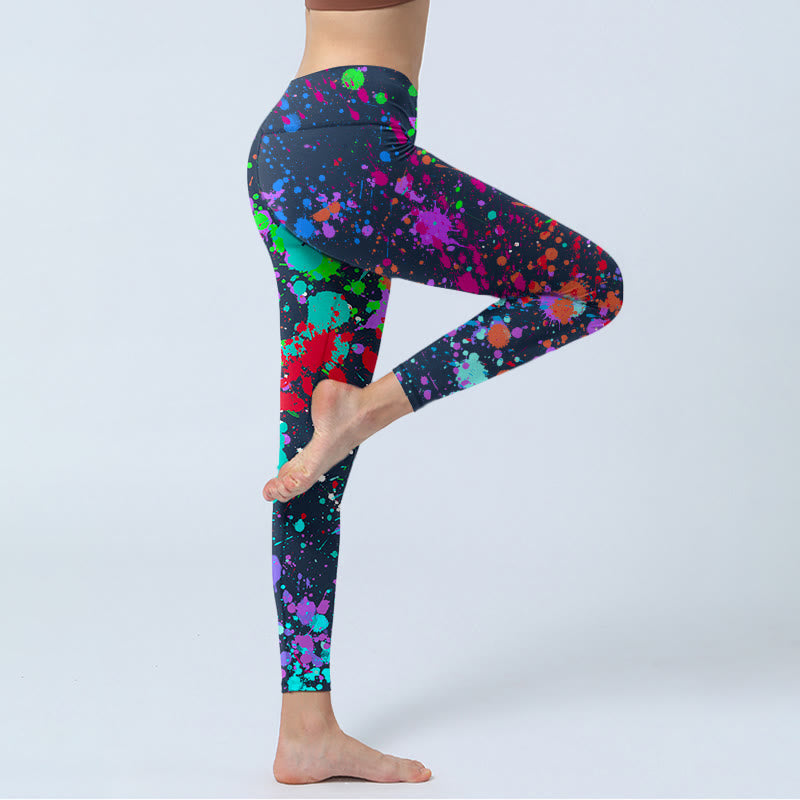 Leggings da yoga da donna con stampa a schizzi di inchiostro nero Buddha Stones - image 4