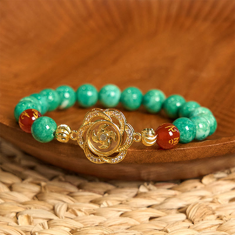 Braccialetto della prosperità con ciondolo ciclone Om Mani Padme Hum in giada naturale Buddha Stones