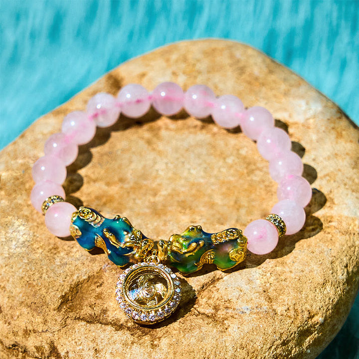 Braccialetto con ciondolo a forma di ciclone PiXiu Buddha Stones e cristallo rosa che cambia colore - image 5