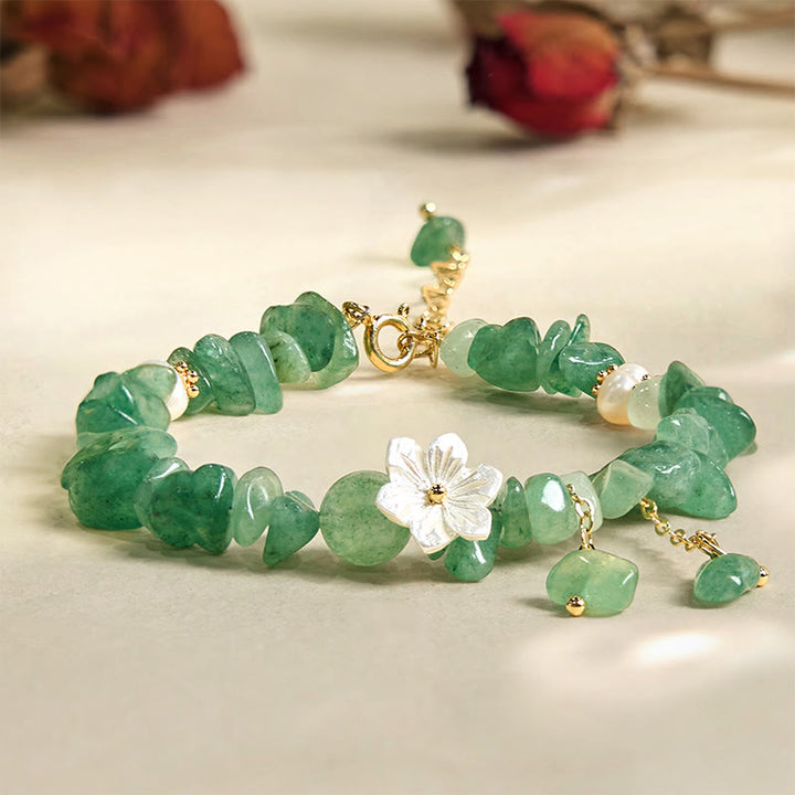 Buddha Stones Quarzo fragola naturale Quarzo fragola verde Braccialetto di guarigione di cristallo Super Seven Flower