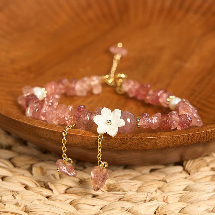 Buddha Stones Quarzo fragola naturale Quarzo fragola verde Braccialetto di guarigione di cristallo Super Seven Flower