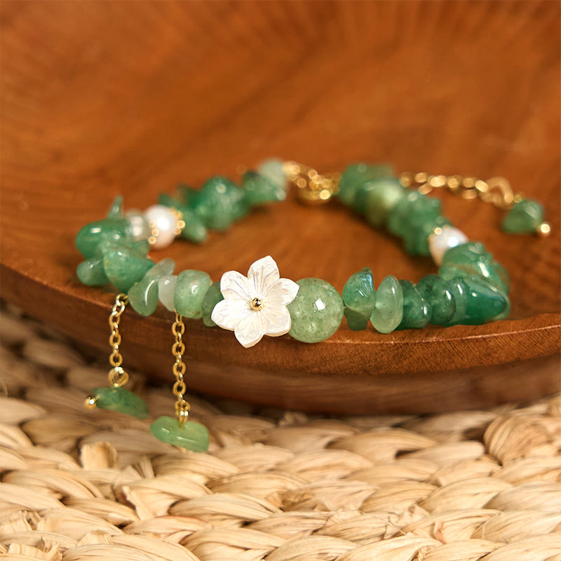 Buddha Stones Quarzo fragola naturale Quarzo fragola verde Braccialetto di guarigione di cristallo Super Seven Flower