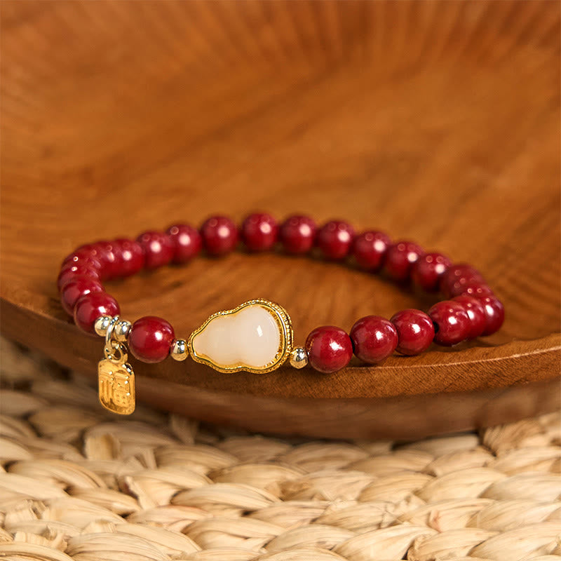 Braccialetto di benedizione con ciondolo Fu, carattere zucca e cinabro Buddha Stones