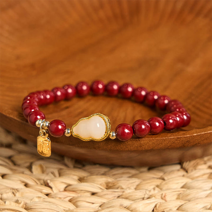 Braccialetto di benedizione con ciondolo Fu, carattere zucca e cinabro Buddha Stones
