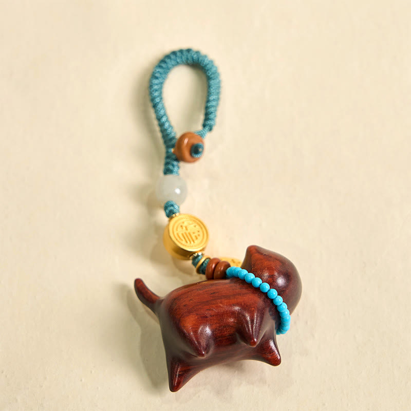 Buddha Stones Hetian Jade Sandalo naturale Sandalo rosso Sandalo verde Fu Carattere Abbondanza Portachiavi