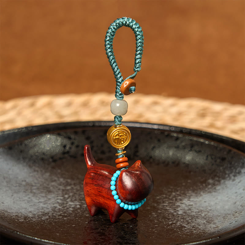 Buddha Stones Hetian Jade Sandalo naturale Sandalo rosso Sandalo verde Fu Carattere Abbondanza Portachiavi