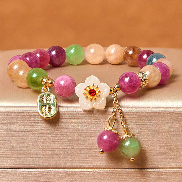 Braccialetto Lucky Brand con carattere Fu, fiore, tormalina naturale , Buddha Stones