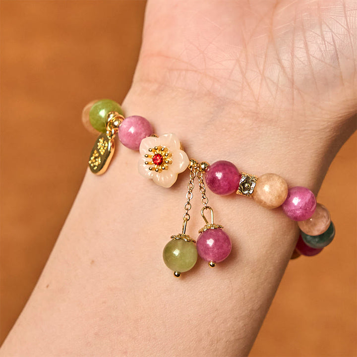 Braccialetto Lucky Brand con carattere Fu, fiore, tormalina naturale , Buddha Stones