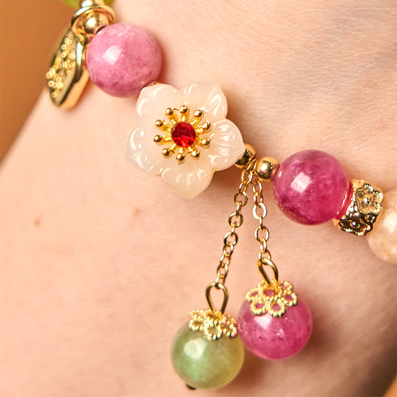 Braccialetto Lucky Brand con carattere Fu, fiore, tormalina naturale , Buddha Stones