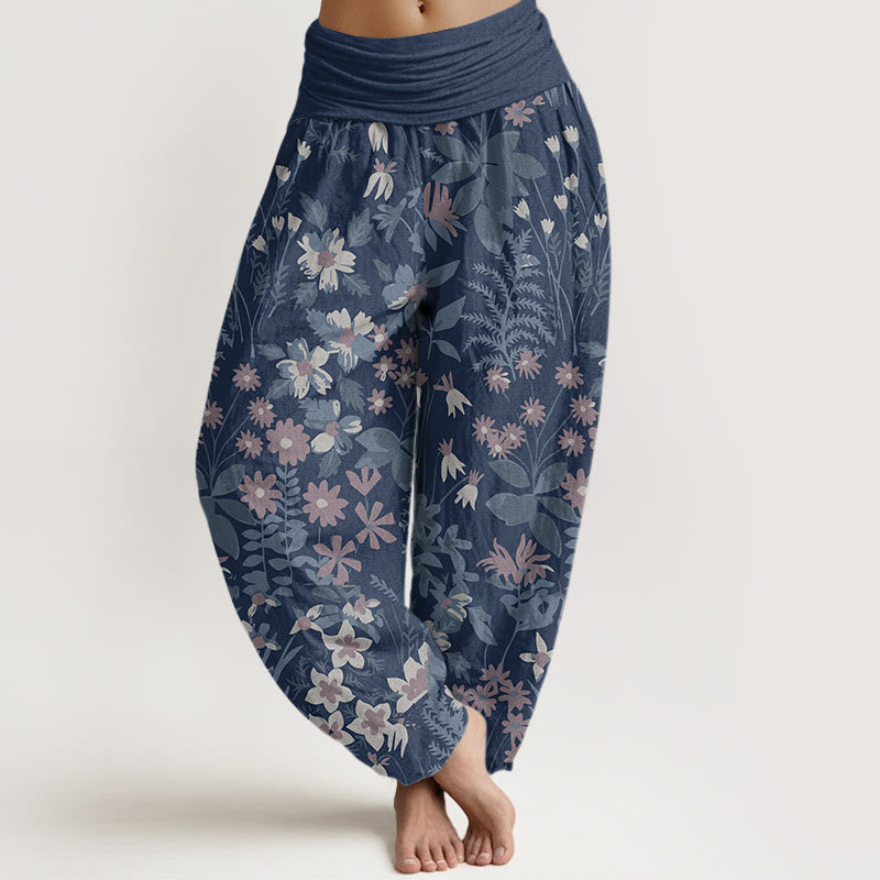 Pantaloni harem da donna con elastico in vita, in cotone, casual, con margherite, fiori e foglie, motivo Buddha Stones - SteelBlue - US22, UK/AU26, EU54 (6XL) - image 7