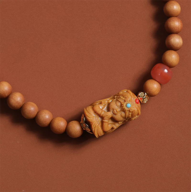 Bracciale della fortuna in agata rossa del sud, sandalo e Buddha Stones tibetane Zakiram, dea della ricchezza - image 3