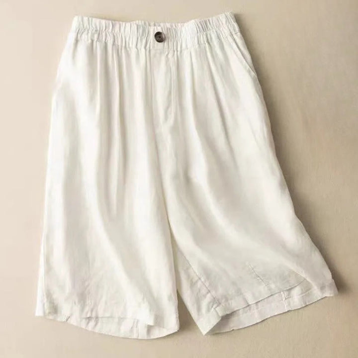 Pantaloncini da donna estivi casual con bottoni, in cotone e lino, con motivo Buddha Stones e tasche. - Bianco - US8-10, UK/AU12-14, EU40-42 (3XL) - image 8