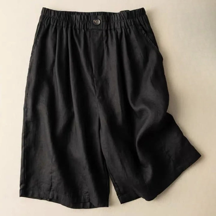 Pantaloncini da donna estivi casual con bottoni, in cotone e lino, con motivo Buddha Stones e tasche. - Nero - US8-10, UK/AU12-14, EU40-42 (3XL) - image 12