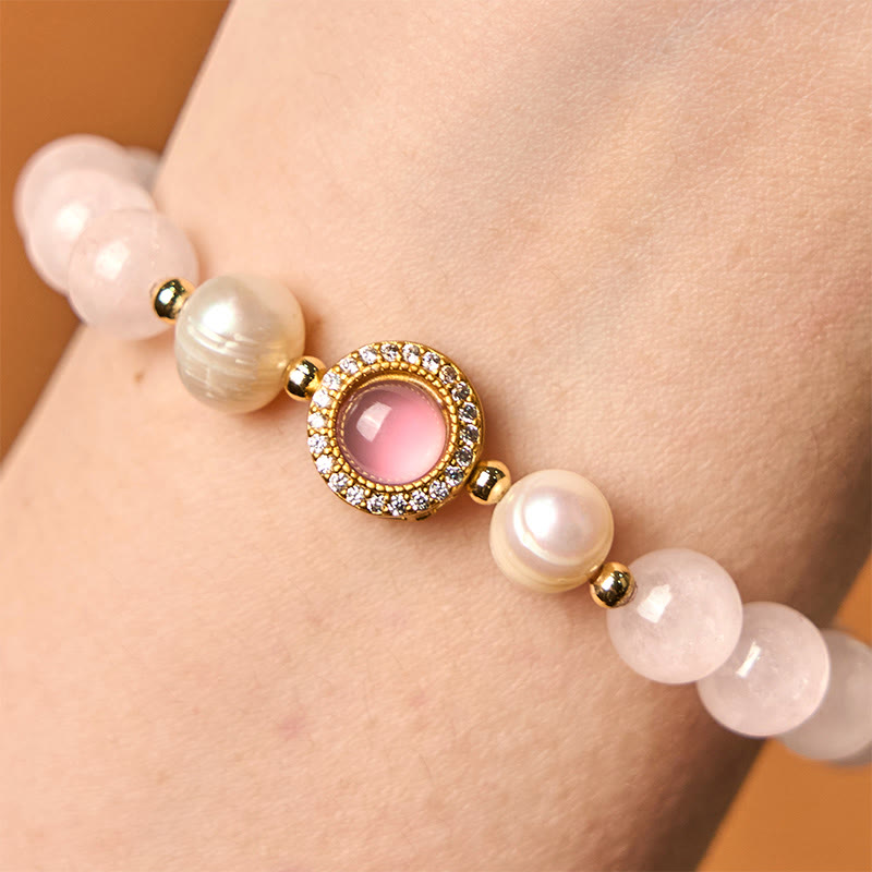 Braccialetto Buddha Stones con perle di cristallo rosa e calore - image 2