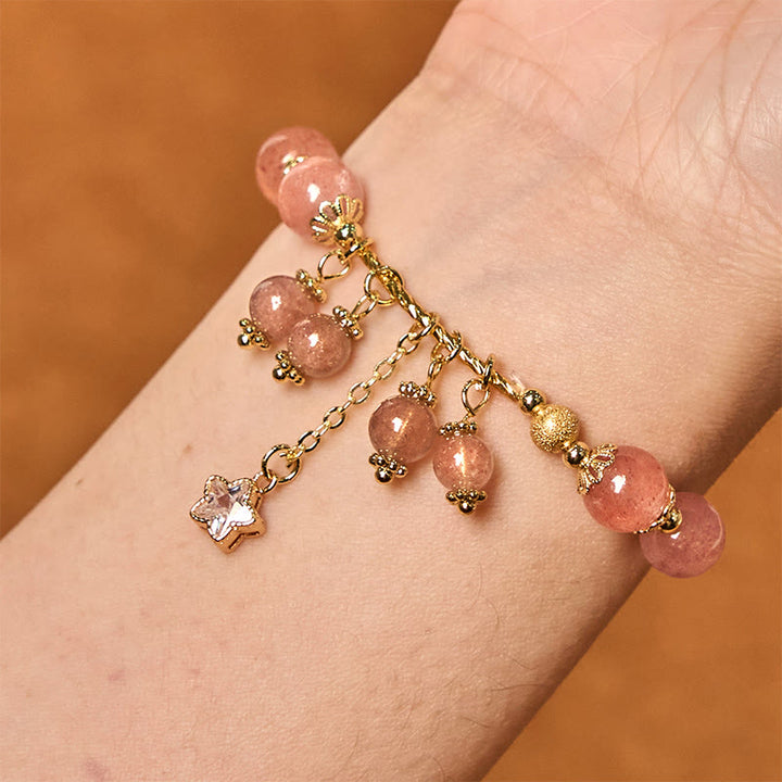 Braccialetto Buddha Stones Natural Strawberry Quartz Quadrifoglio Stella Positiva