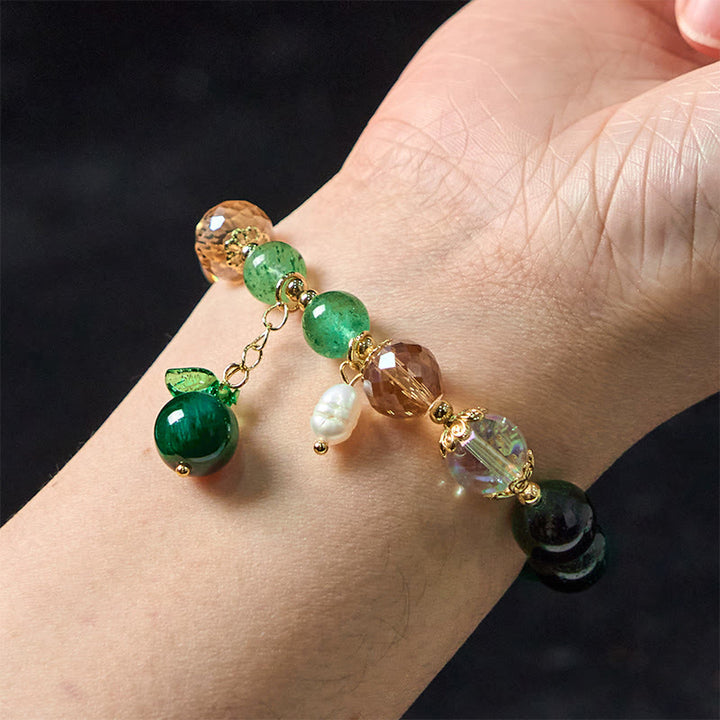 Braccialetto positivo con perline di occhio di tigre verde naturale Buddha Stones Green Leaf
