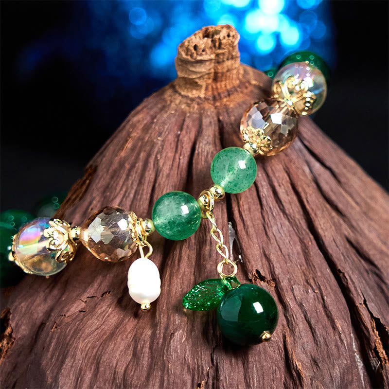 Braccialetto positivo con perline di occhio di tigre verde naturale Buddha Stones Green Leaf