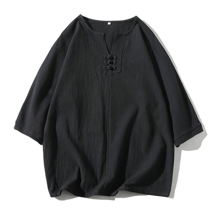 Set di abbigliamento da meditazione da uomo con motivo Buddha Stones , composto da t-shirt semplice con colletto a revers e pantaloncini a gamba larga con tasche. - image 19