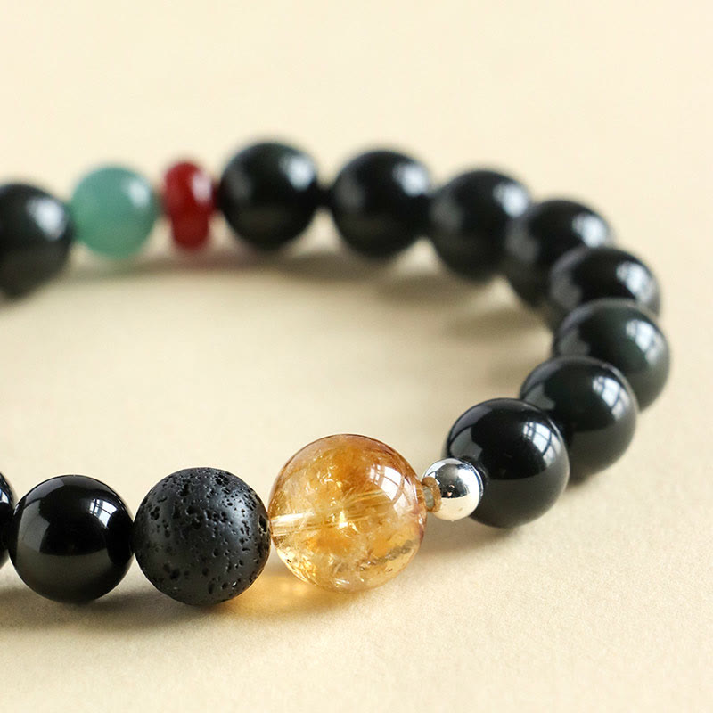 Bracciale Buddha Stones con perle di ossidiana nera naturale e forza di realizzazione