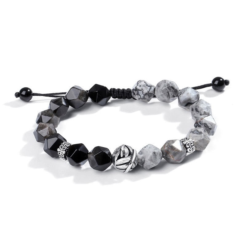 Bracciale di protezione con perline a foglia arrotolata in argento sterling 925, ossidiana naturale a taglio irregolare, diaspro grigio, Buddha Stones - image 10