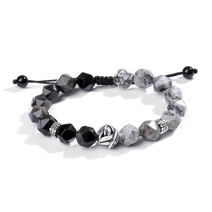 Bracciale di protezione con perline a foglia arrotolata in argento sterling 925, ossidiana naturale a taglio irregolare, diaspro grigio, Buddha Stones - image 10