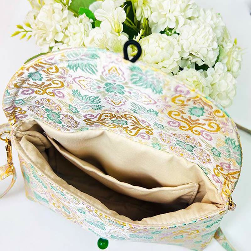 Borsa a tracolla con ricamo in poliestere e cotone con motivo floreale retrò Buddha Stones