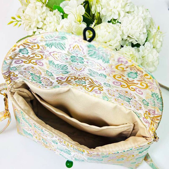Borsa a tracolla con ricamo in poliestere e cotone con motivo floreale retrò Buddha Stones