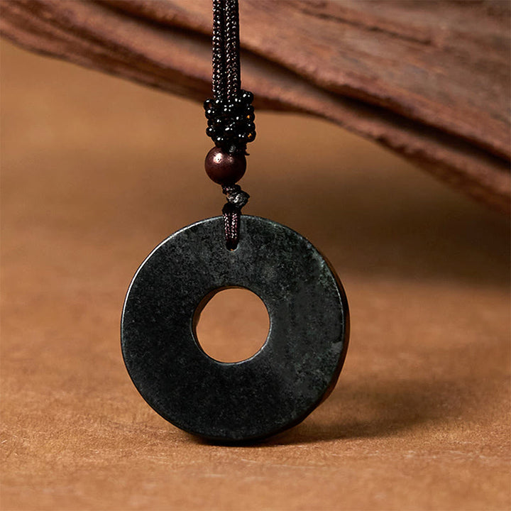 Buddha Stones Tibetano Nanyang Nero-Verde Giada PiXiu Fibbia della Pace Collana Pendente di Protezione - image 4
