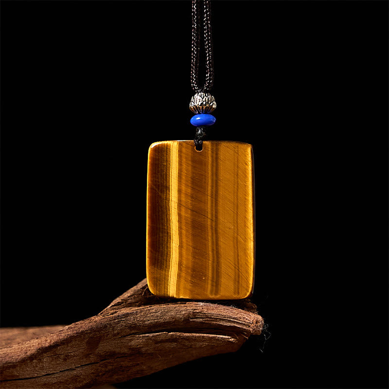 Collana con ciondolo in corda di protezione con motivo quadrato in occhio di tigre naturale Buddha Stones