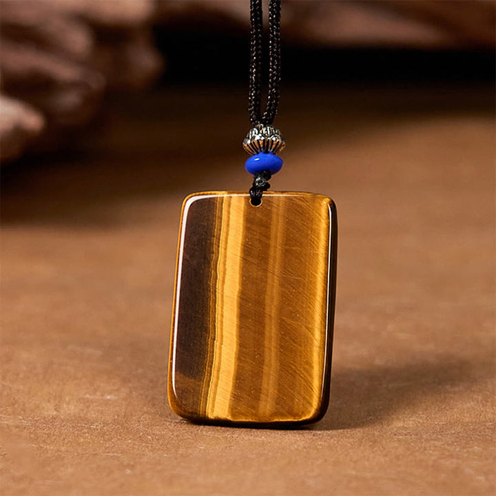 Collana con ciondolo in corda di protezione con motivo quadrato in occhio di tigre naturale Buddha Stones
