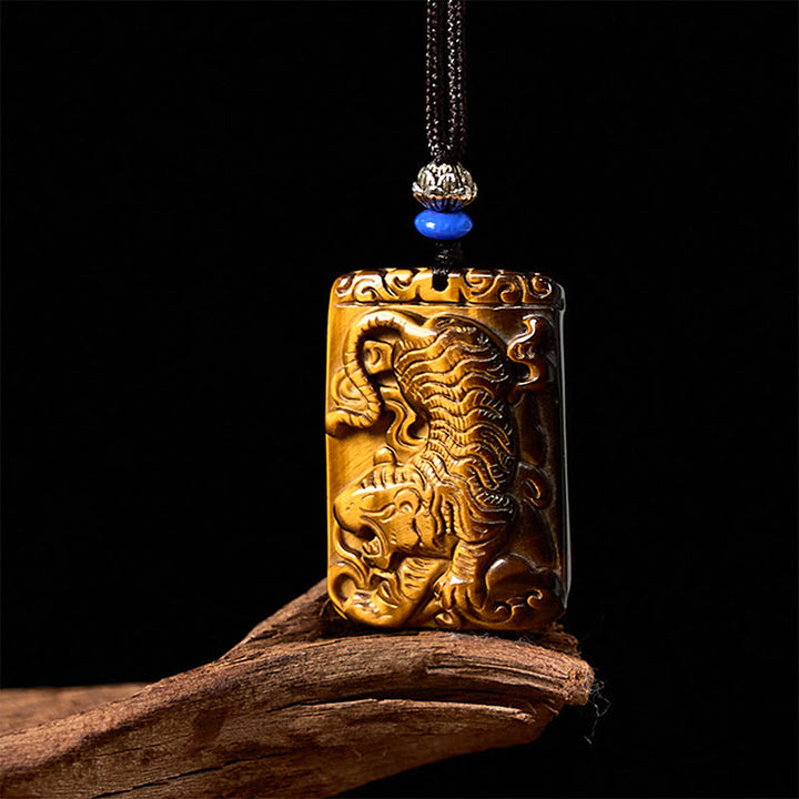 Collana con ciondolo in corda di protezione con motivo quadrato in occhio di tigre naturale Buddha Stones