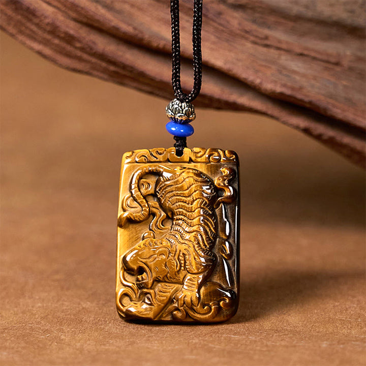 Collana con ciondolo in corda di protezione con motivo quadrato in occhio di tigre naturale Buddha Stones