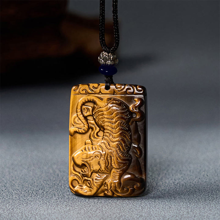 Collana con ciondolo in corda di protezione con motivo quadrato in occhio di tigre naturale Buddha Stones