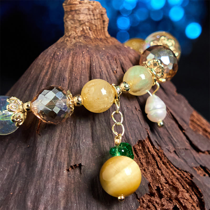 Buddha Stones Braccialetto coraggio foglia verde con perline di occhio di tigre naturale