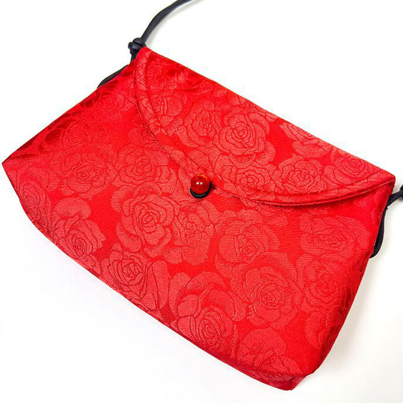 Borsa a tracolla con ricamo in poliestere e cotone con motivo floreale retrò Buddha Stones