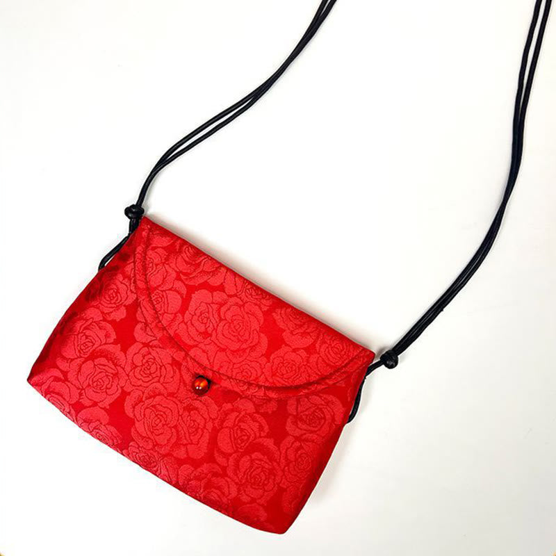 Borsa a tracolla con ricamo in poliestere e cotone con motivo floreale retrò Buddha Stones