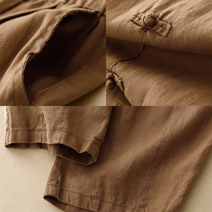 Pantaloni harem da donna in cotone e lino, con tasche, modello Buddha Stones, casual, tinta unita, con bottoni a rana, lunghezza 7-8 - image 2
