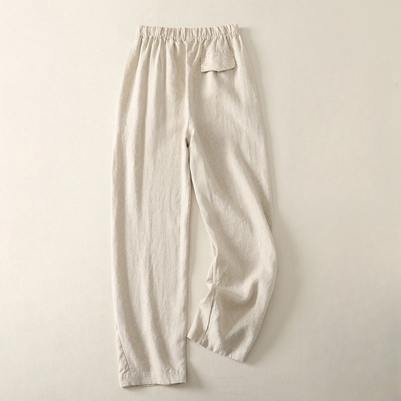 Pantaloni da donna in lino e cotone con tasche, modello Buddha Stones, tinta unita, semplici e quotidiani - image 1