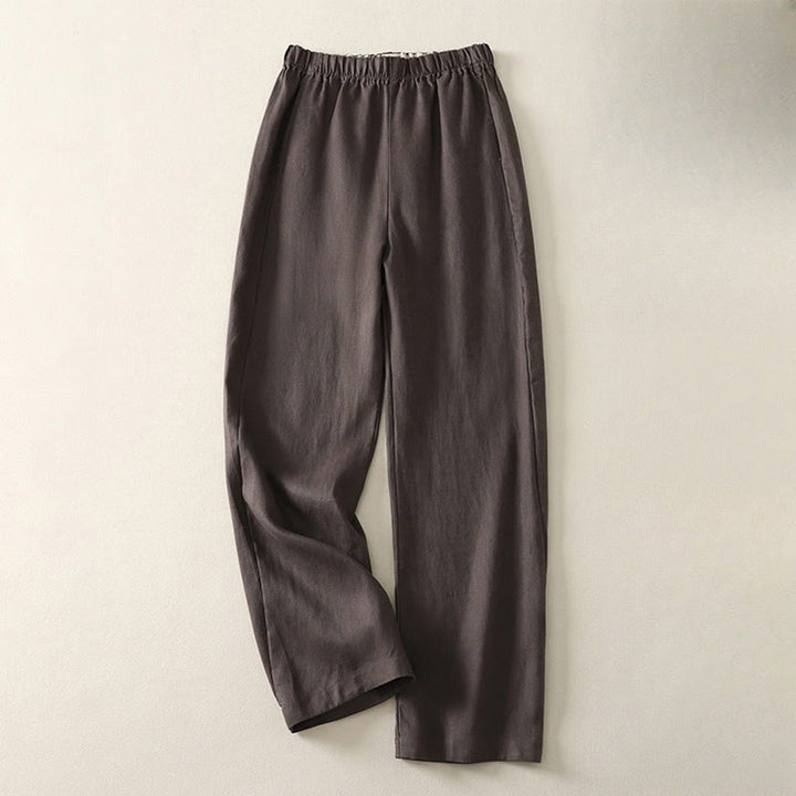 Pantaloni da donna in lino e cotone con tasche, modello Buddha Stones, tinta unita, semplici e quotidiani - Marrone sella - US8-10, UK/AU12-14, EU40-42 (2XL) - image 11