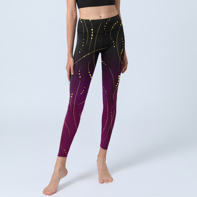 Leggings da palestra con stampa a linee dorate, sottili e lunghe, con motivo astratto sfumato Buddha Stones, pantaloni da yoga da donna - image 5