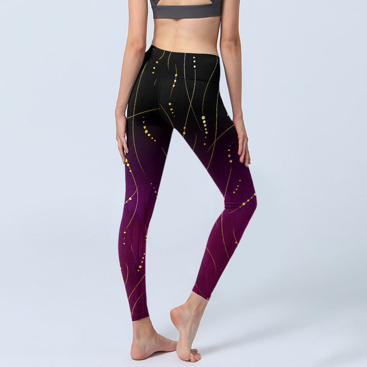 Leggings da palestra con stampa a linee dorate, sottili e lunghe, con motivo astratto sfumato Buddha Stones, pantaloni da yoga da donna - image 3
