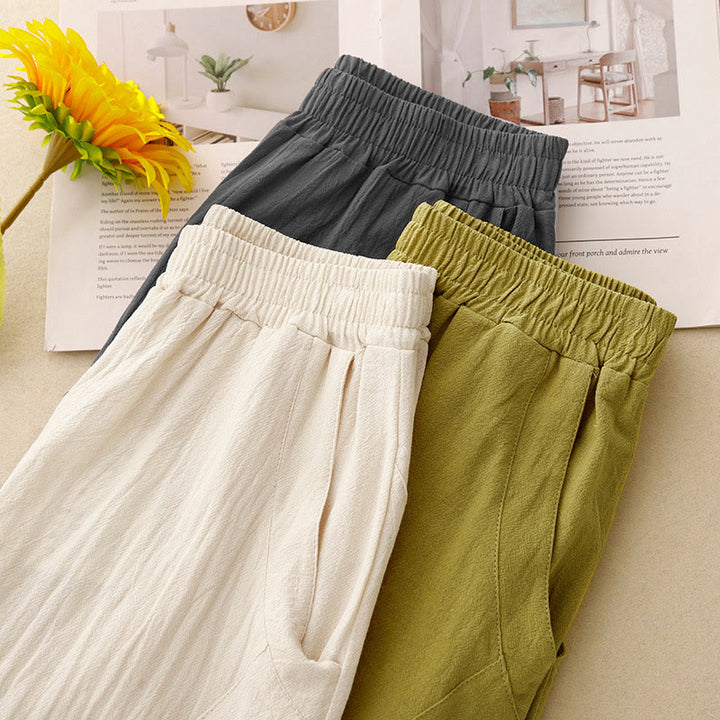 Pantaloni da donna in lino e cotone con elastico in vita, tinta unita , Buddha Stones Daily, con tasche - image 16