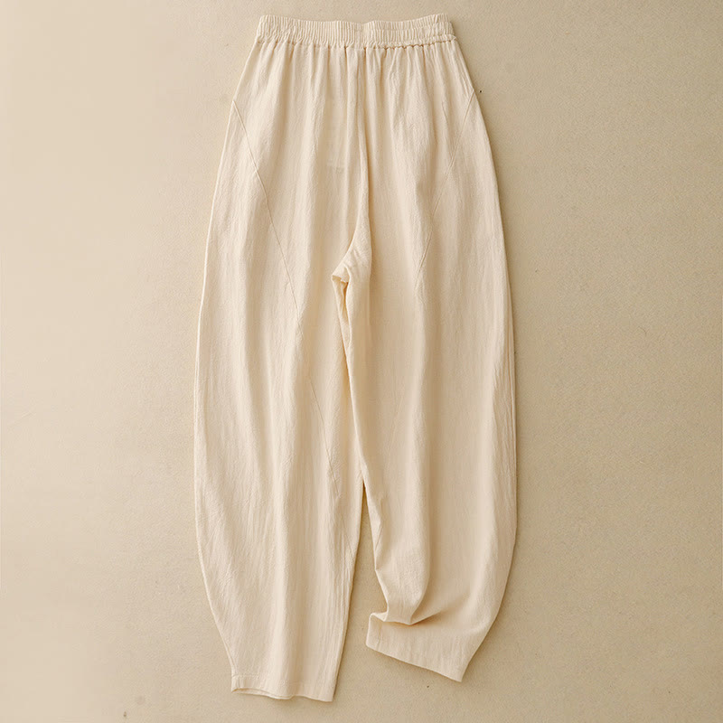 Pantaloni da donna in lino e cotone con elastico in vita, tinta unita , Buddha Stones Daily, con tasche - LemonChiffon - US8-10, UK/AU12-14, EU40-42 (2XL) - image 8
